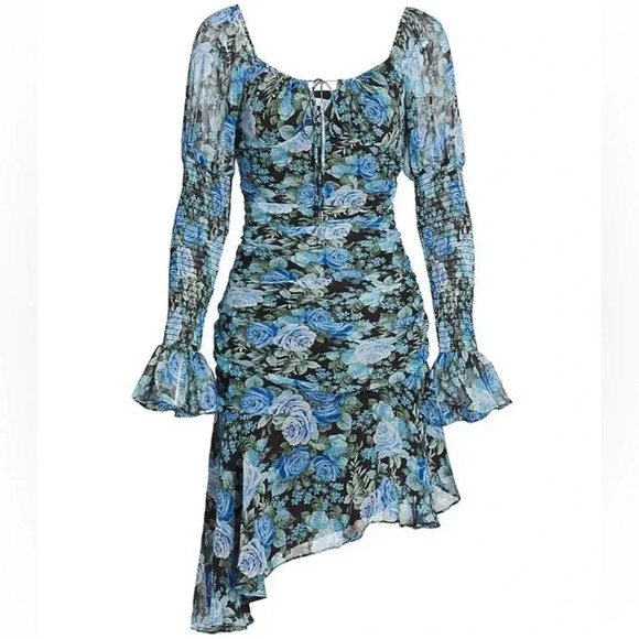 WAYF Rosie Midi dress asymmetrical roses long sleeve floral puff fall wedding - Picture 9 of 9